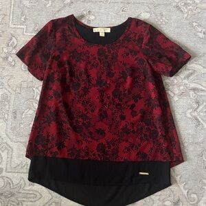 Michael Kors Red and Black Floral Layered Blouse